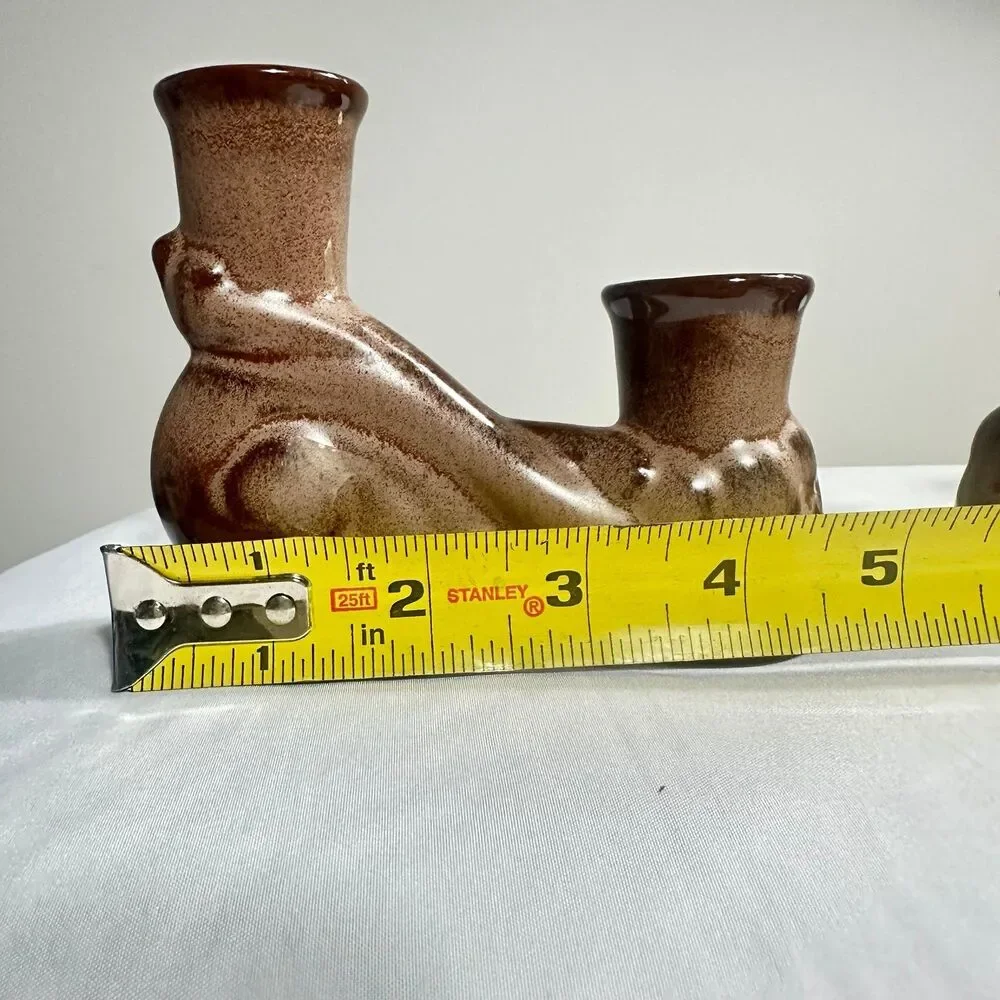 Frankoma Vintage Ceramic 304 Prairie Brown Double Candle Holder Set Of 2